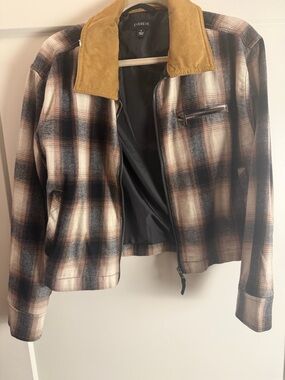 Evereve Plaid Bomber Jacket with Tan Collar